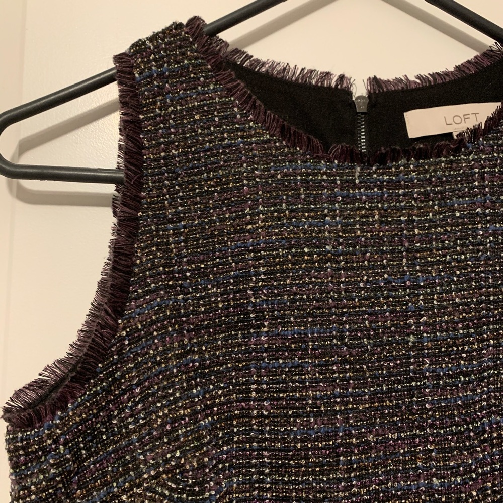 Loft Purple knit fringe fit and flare dress